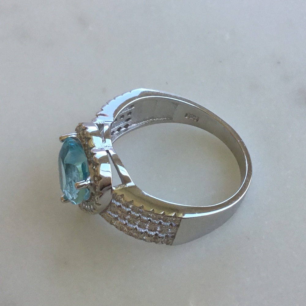 .925 Sterling Silver Aquamarine CZ Heart Ring - Picture 6 of 16
